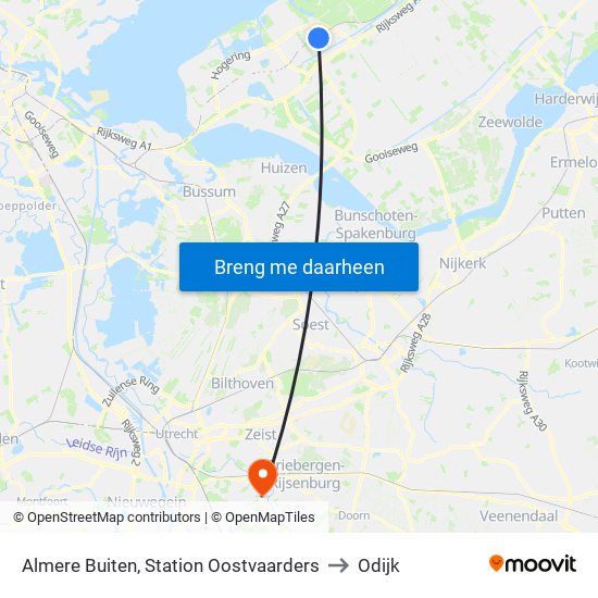 Almere Buiten, Station Oostvaarders to Odijk map