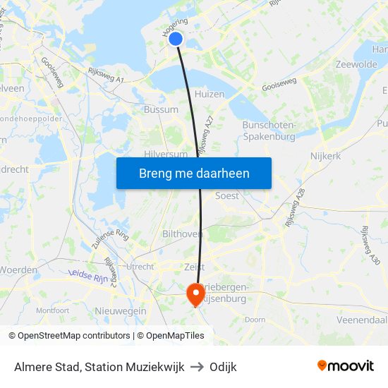 Almere Stad, Station Muziekwijk to Odijk map