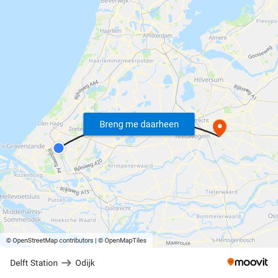 Delft Station to Odijk map