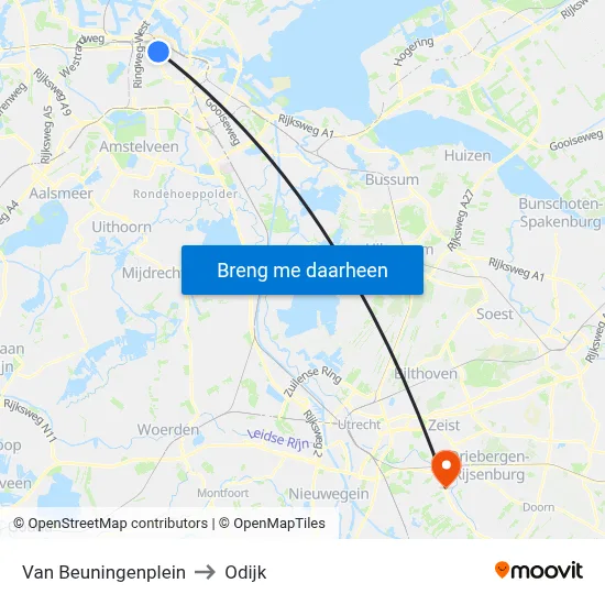 Van Beuningenplein to Odijk map