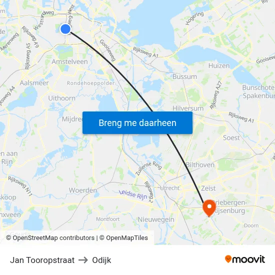 Jan Tooropstraat to Odijk map