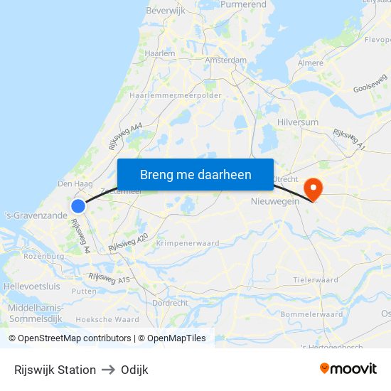 Rijswijk Station to Odijk map