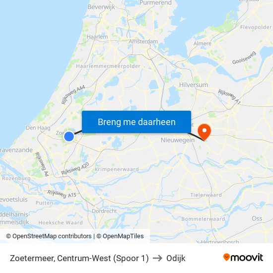 Zoetermeer, Centrum-West (Spoor 1) to Odijk map