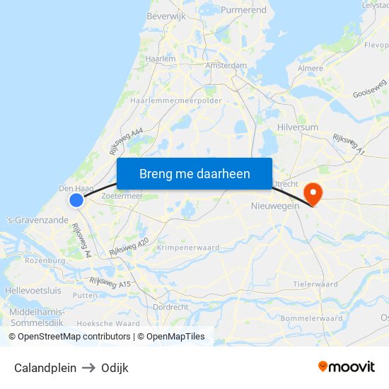 Calandplein to Odijk map