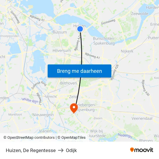 Huizen, De Regentesse to Odijk map
