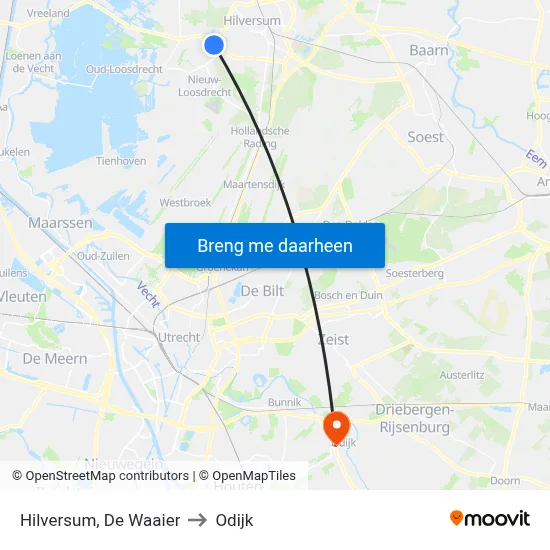 Hilversum, De Waaier to Odijk map