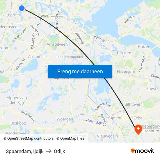 Spaarndam, Ijdijk to Odijk map