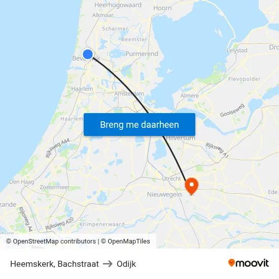 Heemskerk, Bachstraat to Odijk map