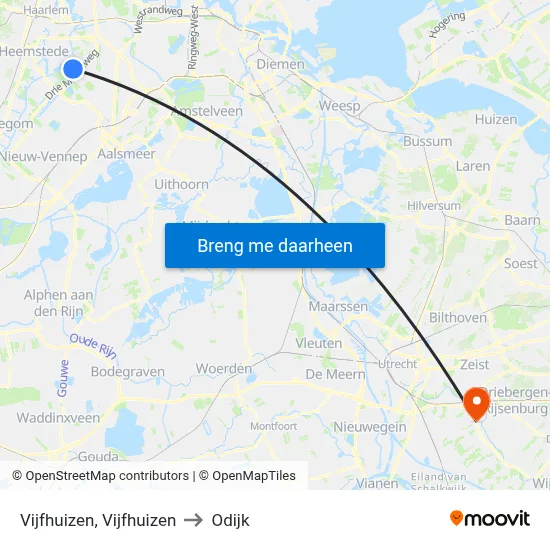 Vijfhuizen, Vijfhuizen to Odijk map