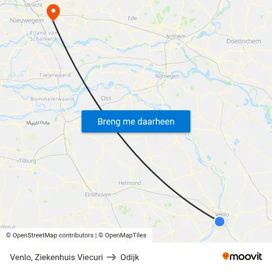 Venlo, Ziekenhuis Viecuri to Odijk map