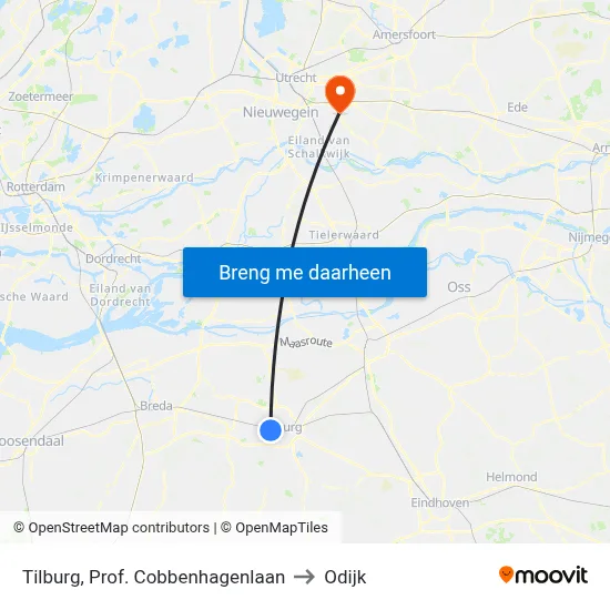 Tilburg, Prof. Cobbenhagenlaan to Odijk map