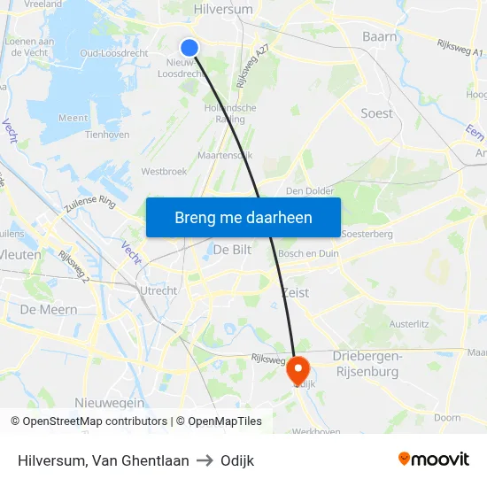 Hilversum, Van Ghentlaan to Odijk map