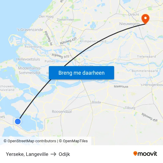 Yerseke, Langeville to Odijk map