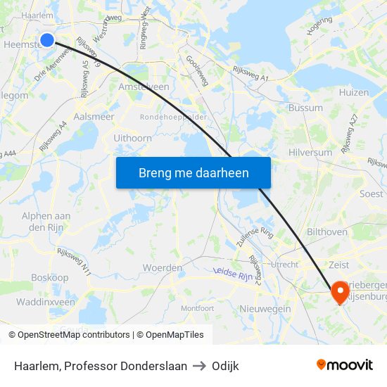 Haarlem, Professor Donderslaan to Odijk map
