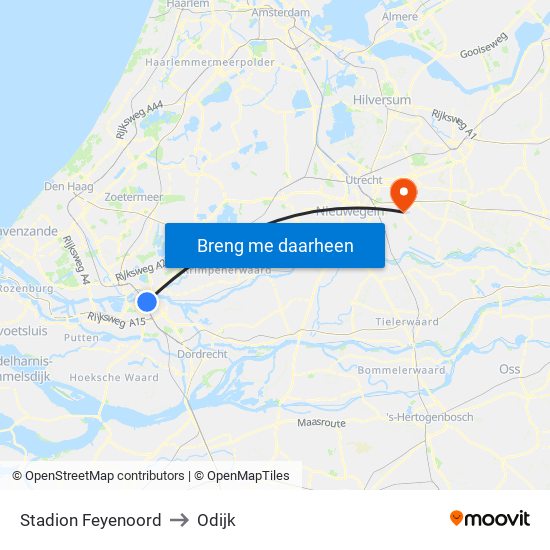 Stadion Feyenoord to Odijk map