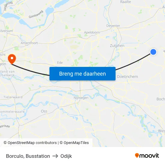 Borculo, Busstation to Odijk map