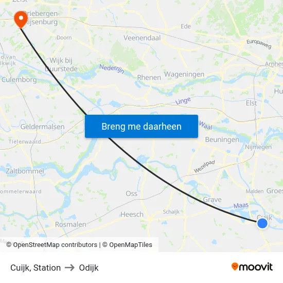 Cuijk, Station to Odijk map