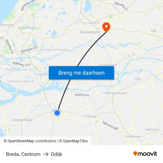 Breda, Centrum to Odijk map