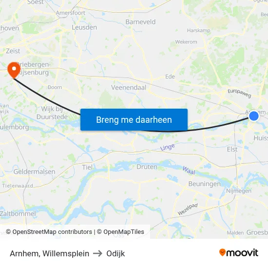 Arnhem, Willemsplein to Odijk map