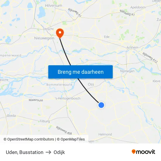 Uden, Busstation to Odijk map