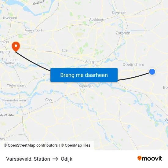 Varsseveld, Station to Odijk map
