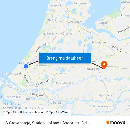 'S-Gravenhage, Station Hollands Spoor to Odijk map
