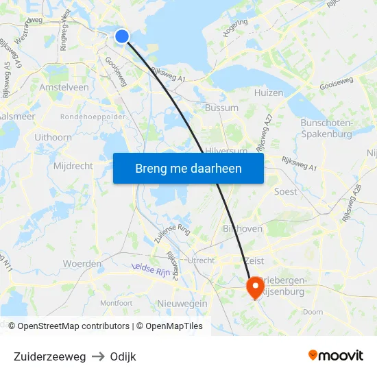 Zuiderzeeweg to Odijk map