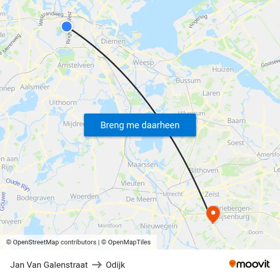 Jan Van Galenstraat to Odijk map