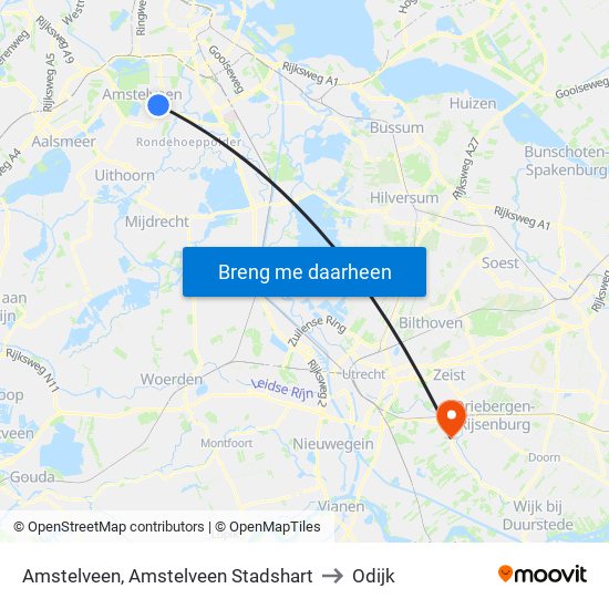 Amstelveen, Amstelveen Stadshart to Odijk map