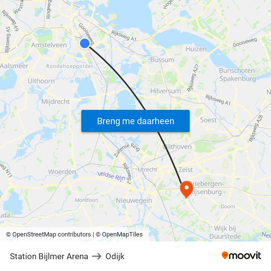 Station Bijlmer Arena to Odijk map