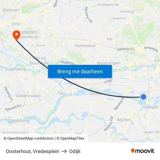 Oosterhout, Vredesplein to Odijk map