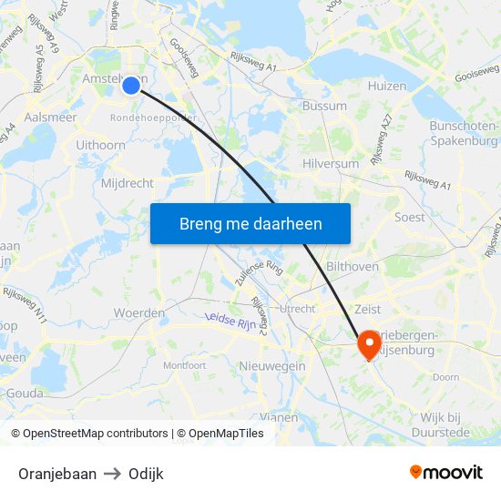 Oranjebaan to Odijk map