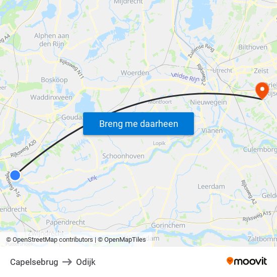 Capelsebrug to Odijk map
