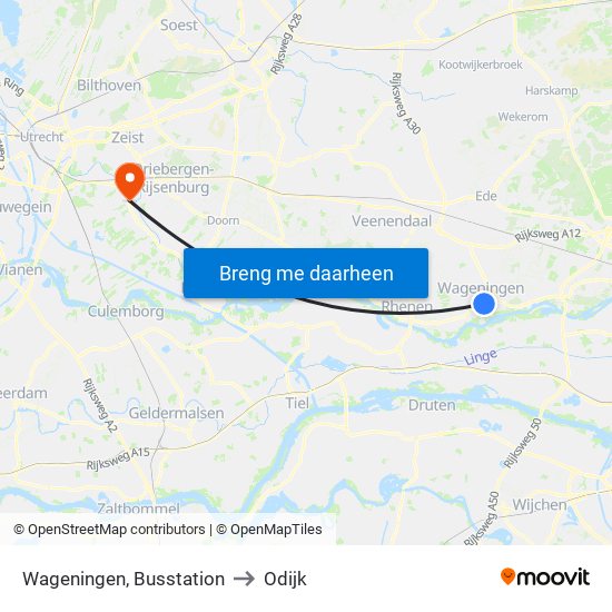 Wageningen, Busstation to Odijk map