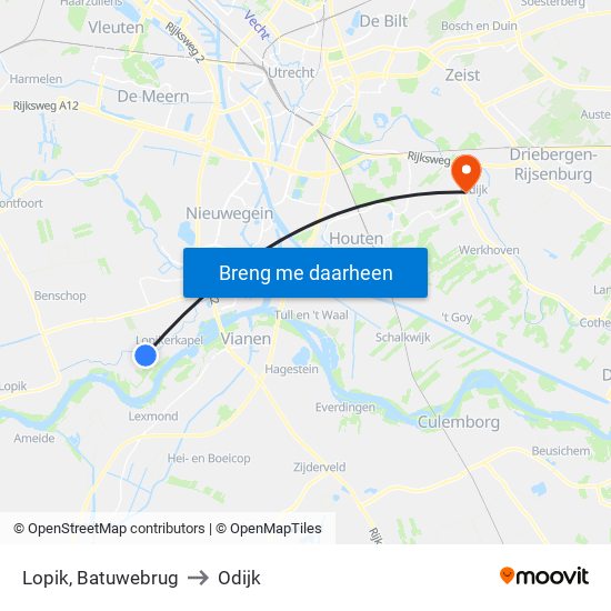 Lopik, Batuwebrug to Odijk map