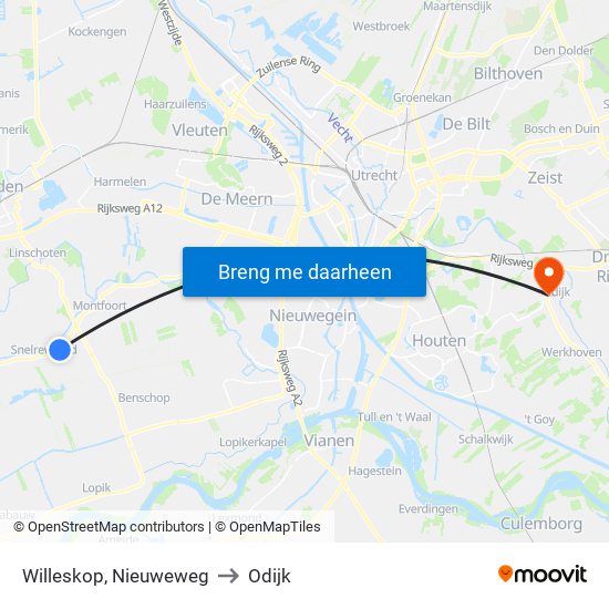 Willeskop, Nieuweweg to Odijk map