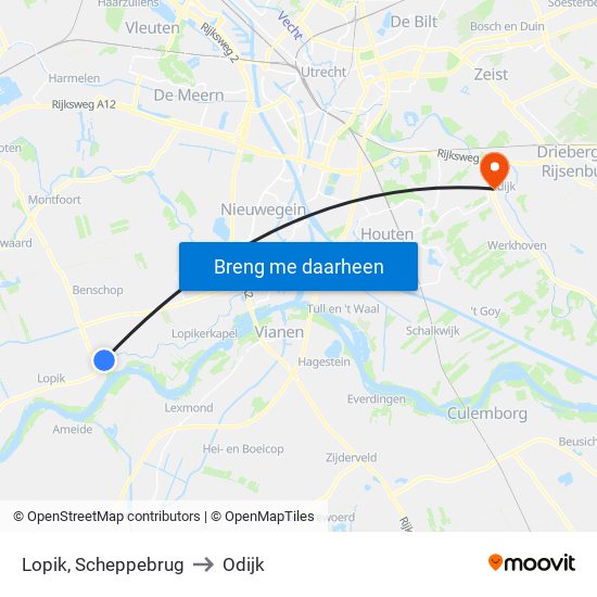 Lopik, Scheppebrug to Odijk map