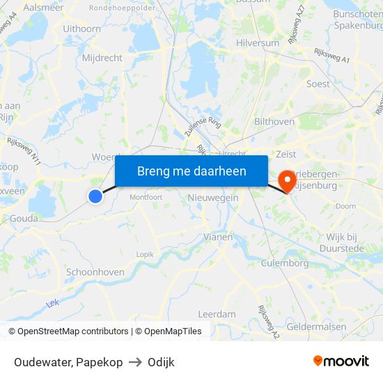 Oudewater, Papekop to Odijk map