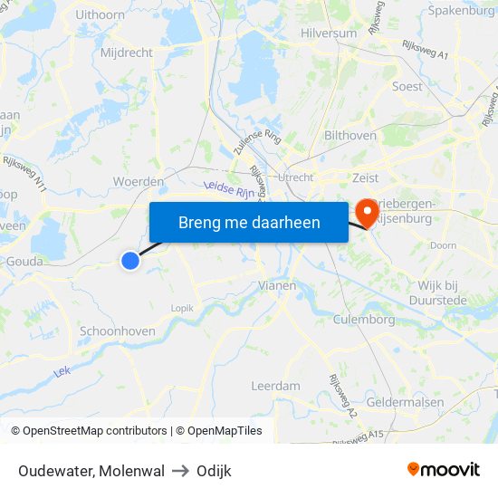 Oudewater, Molenwal to Odijk map