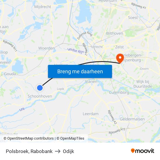Polsbroek, Rabobank to Odijk map