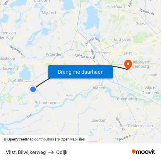 Vlist, Bilwijkerweg to Odijk map