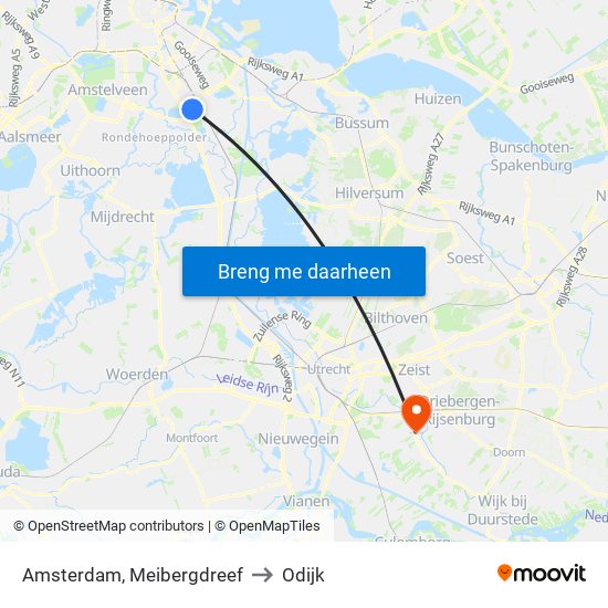 Amsterdam, Meibergdreef to Odijk map