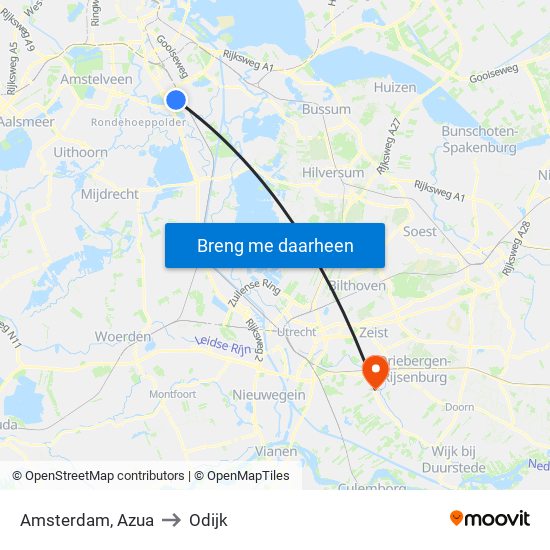 Amsterdam, Azua to Odijk map