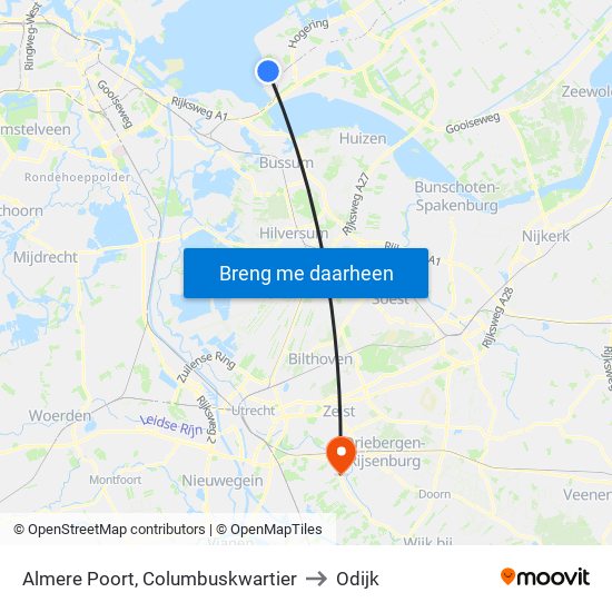 Almere Poort, Columbuskwartier to Odijk map