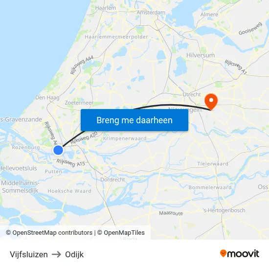 Vijfsluizen to Odijk map