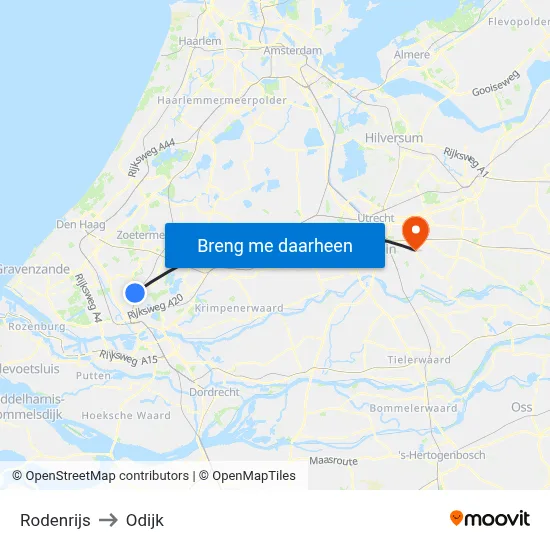 Rodenrijs to Odijk map