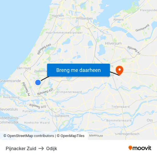 Pijnacker Zuid to Odijk map
