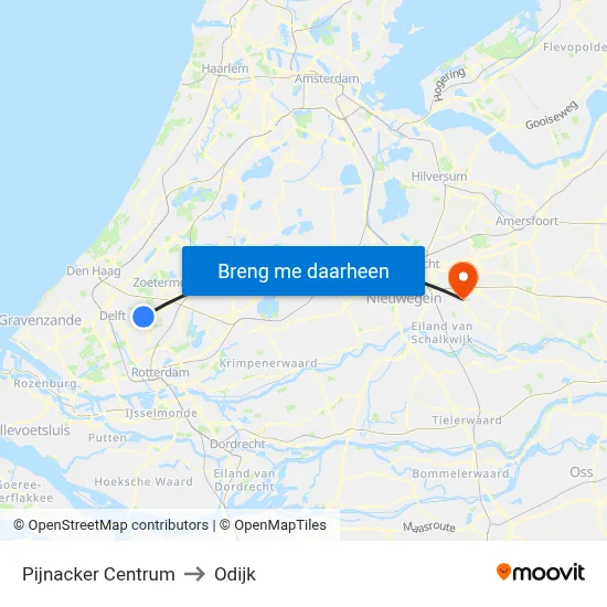 Pijnacker Centrum to Odijk map