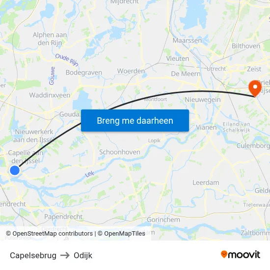 Capelsebrug to Odijk map