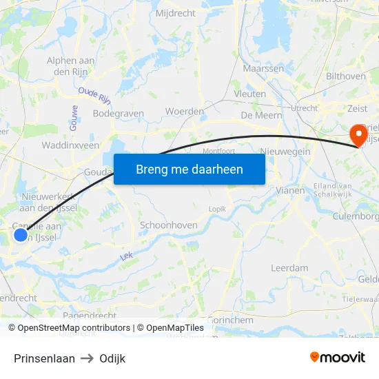 Prinsenlaan to Odijk map